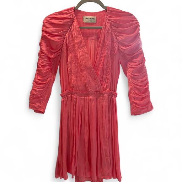 Zadig & Voltaire Realine Satin Mini Dress Pink Ruched Party Style NWT $798 - Picture 3 of 8